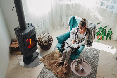 Round glass hearth for log burner Ivory color