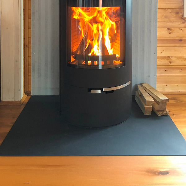 Rectangular hearth pad for fireplace in industrial metal finish