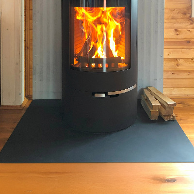 Rectangular hearth pad for fireplace in industrial metal finish