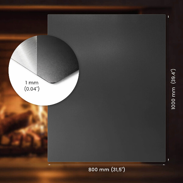 Rectangular hearth pad for fireplace in industrial metal finish