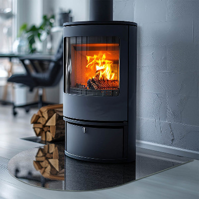 Semi oval glass hearth for stove Natural stone pattern