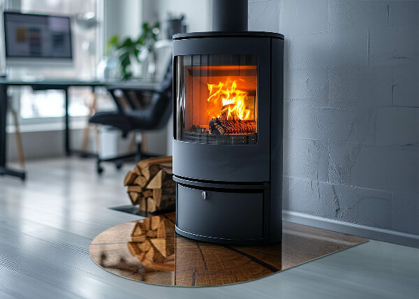 Half round glass hearth Wood in cross-section with natural grain