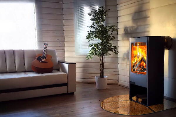 Half round glass hearth Wood in cross-section with natural grain