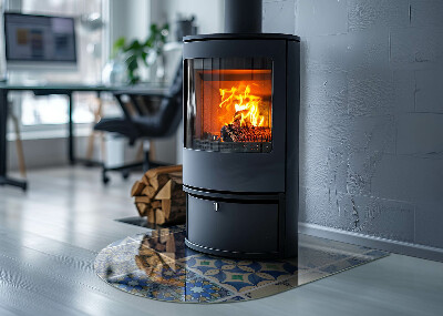 Half round glass hearth Ceramic patterns on the background