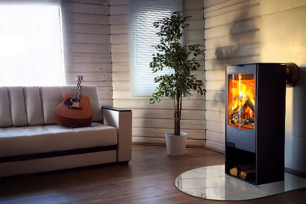 Semi oval glass hearth for stove Marble accents with delicate veining