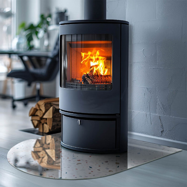 Semi oval glass hearth for stove Shapes in miniature