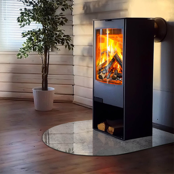 Semi oval glass hearth for stove Abstract background pattern