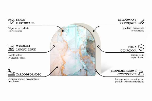 Half round tempered glass hearth Organic pattern in an abstract style
