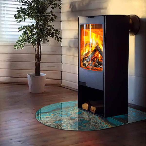 Half round tempered glass hearth Organic pattern in an abstract style