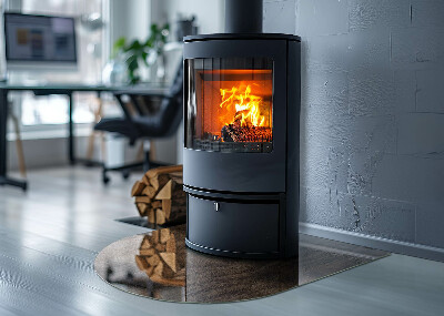 Half round tempered glass hearth Pine wood pattern