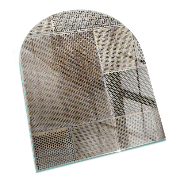 Half round glass hearth Perforated steel motif