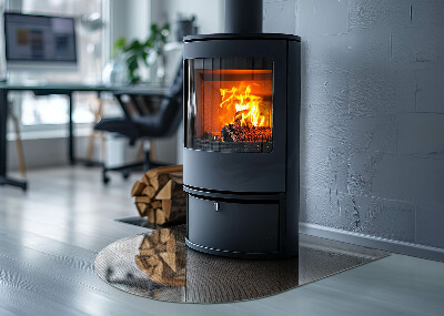 Half round glass hearth Perforated steel motif