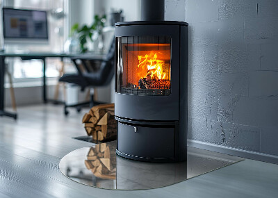 Semi oval glass hearth for stove Marble texture in an elegant style