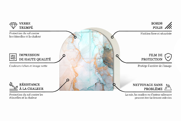 Half round tempered glass hearth Stylish marble motif