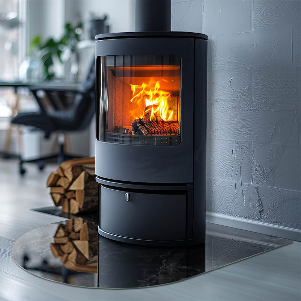 Half round tempered glass hearth Stylish marble motif