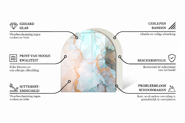 Half round tempered glass hearth Stylish marble motif