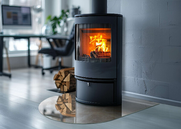 Semi oval glass hearth for stove Stone pattern inspired by nature