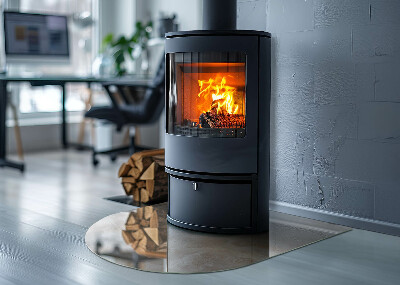 Semi oval glass hearth for stove Stone pattern inspired by nature