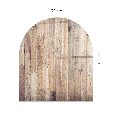Semi oval glass hearth for stove Wooden pattern in a geometric arrangement