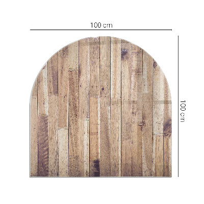 Semi oval glass hearth for stove Wooden pattern in a geometric arrangement