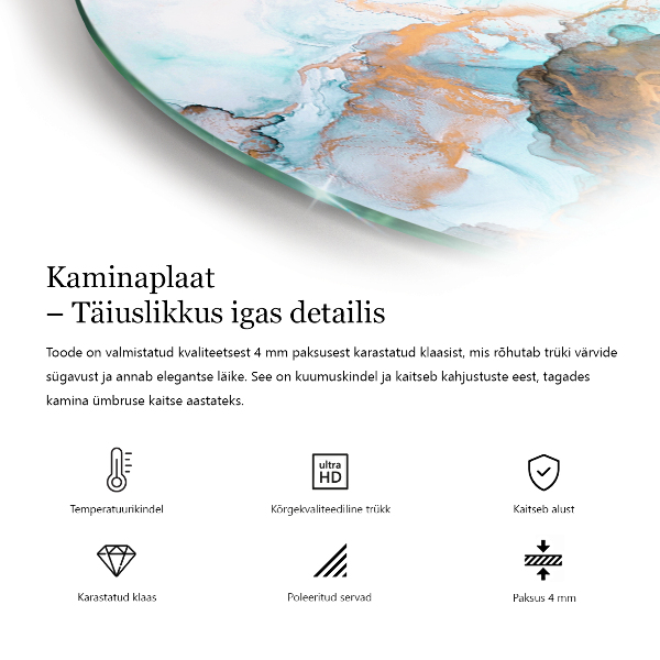 Half round tempered glass hearth Rust print on metal surface