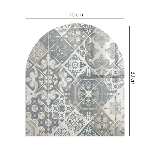 Semi oval glass hearth for stove Arrangement of mosaic decorations