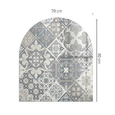 Semi oval glass hearth for stove Arrangement of mosaic decorations
