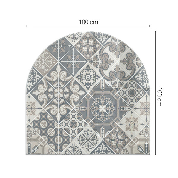 Semi oval glass hearth for stove Arrangement of mosaic decorations
