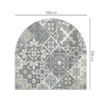 Semi oval glass hearth for stove Arrangement of mosaic decorations