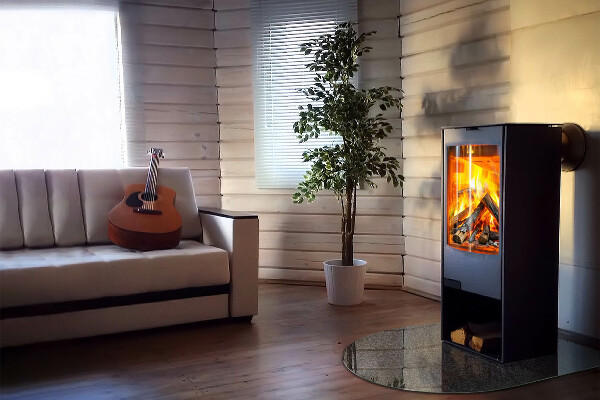 Semi oval glass hearth for stove Stone structure pattern