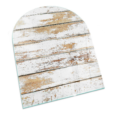 Half round tempered glass hearth Rusty wooden board