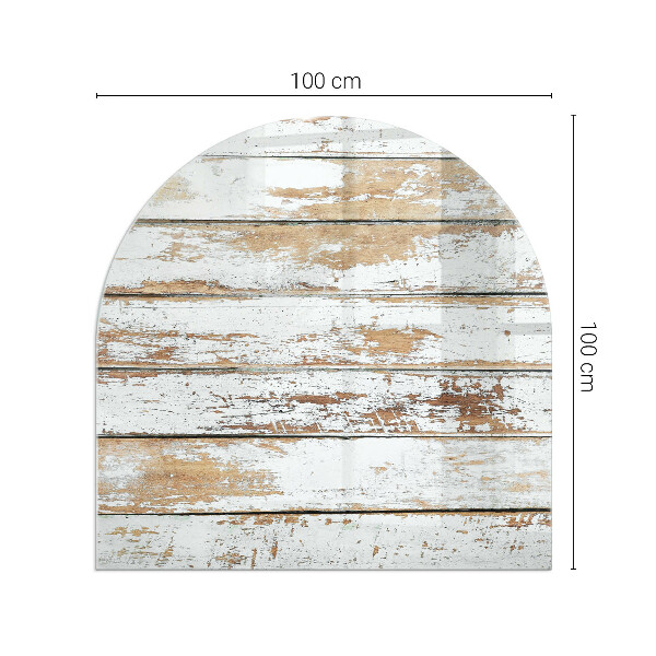 Half round tempered glass hearth Rusty wooden board