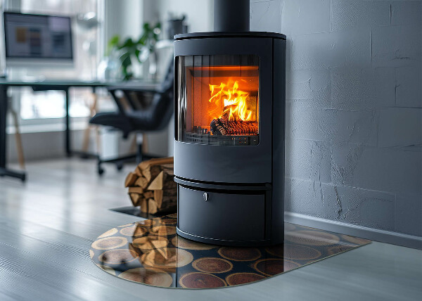 Semi oval glass hearth for stove Box with wooden frame