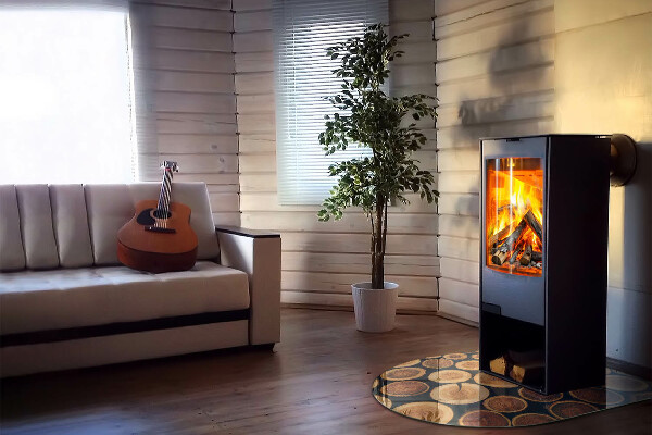 Semi oval glass hearth for stove Box with wooden frame