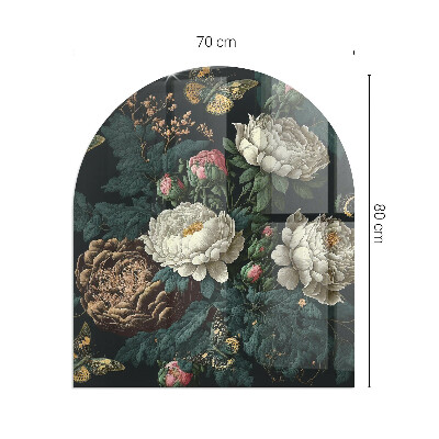 Half round glass hearth Floral motif with butterflies