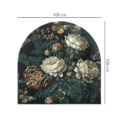 Half round glass hearth Floral motif with butterflies