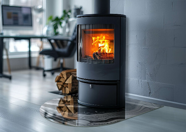 Half round tempered glass hearth Abstract wavy and linear patterns