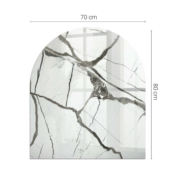 Semi oval glass hearth for stove Marble veins in an elegant style