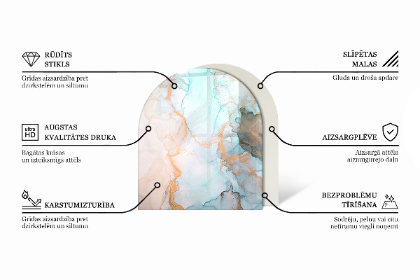 Half round tempered glass hearth Marble style with delicate veining