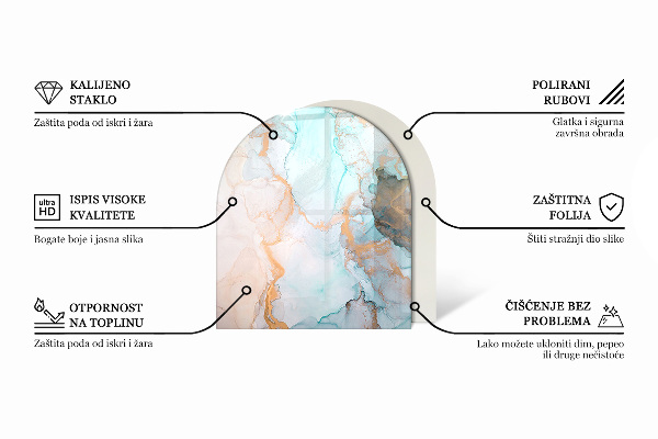 Semi oval glass hearth for stove Stone organic motif