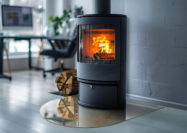 Half round glass hearth Abstract marble motif