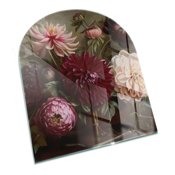 Half round tempered glass hearth Floral detail in full bloom