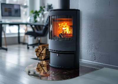 Half round tempered glass hearth Floral detail in full bloom