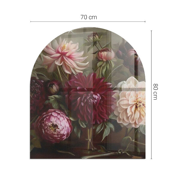 Half round tempered glass hearth Floral detail in full bloom