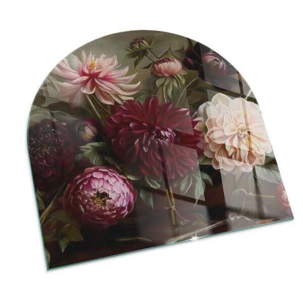 Half round tempered glass hearth Floral detail in full bloom