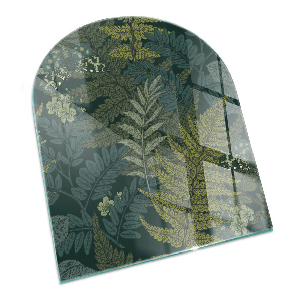 Semi oval glass hearth for stove Plant patterns with butterflies