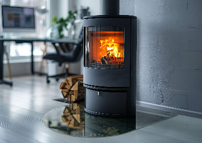 Semi oval glass hearth for stove Plant patterns with butterflies