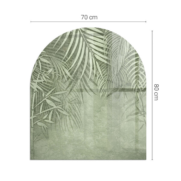 Half round glass hearth Tropical leaves on the background
