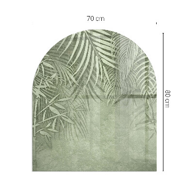 Half round glass hearth Tropical leaves on the background