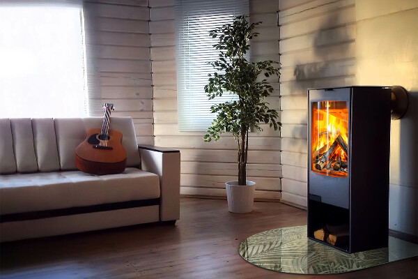 Half round glass hearth Tropical leaves on the background